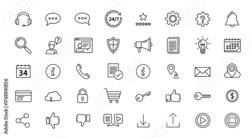 Set of thin line icons for web and mobile applications.