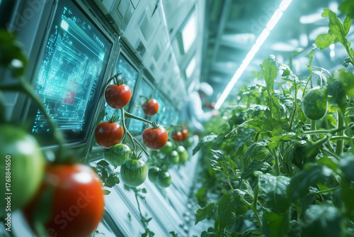 Artificial intelligence technology in smart farm with advanced sensors for crop monitoring technology integration. Futuristic Agricultural