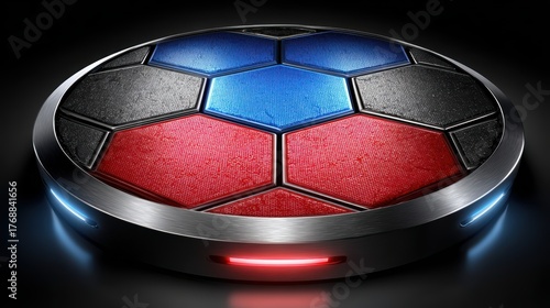 Futuristic Hexagonal Game Board with Illuminated Edges and Vibrant Blue and Red Sections for Strategy and Competition