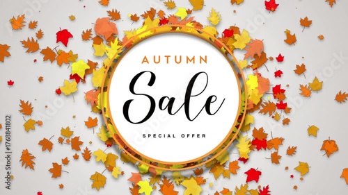Autumn Sale Event. Looping 4K Video Background with Realistic Falling AutumnLeaves and Seasonal Colors.