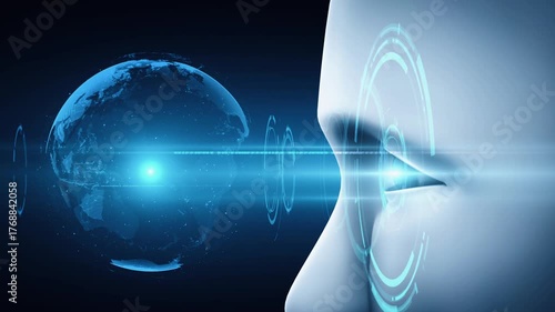 Wallpaper Mural Robot hominoid face close up with graphic concept of AI thinking brain , artificial intelligence and machine learning process for the 4th fourth industrial revolution. 3D rendering Torontodigital.ca