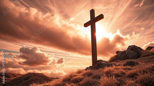 Wallpaper Mural Cross on Hilltop at Sunrise A Symbol of Faith and Hope Torontodigital.ca