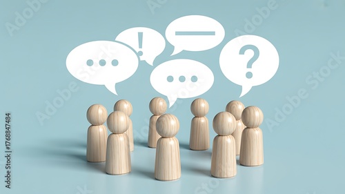 Crowd Communication A group of people communicating with speech bubbles with various punctuation marks
