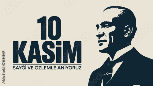 10 Kasım Commemoration with Portrait of Atatürk in Black and White