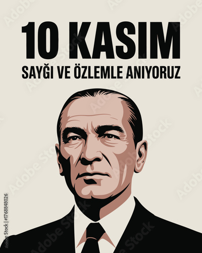 10 Kasım Commemoration with Portrait of Atatürk in Black and White