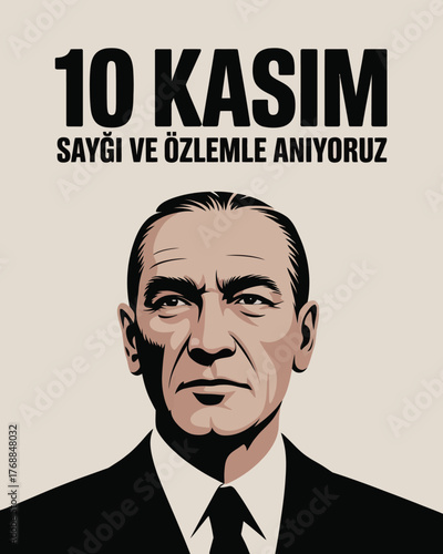 10 Kasım Commemoration with Portrait of Atatürk in Black and White