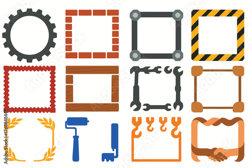 Labor Day Frame Set Construction Tools Industry Border Design