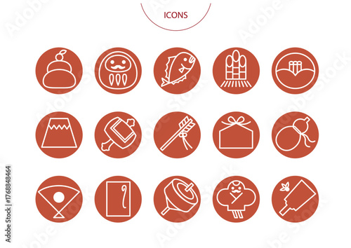 正月 縁起物　アイコン ピクトグラム　ベクター イラスト　セット