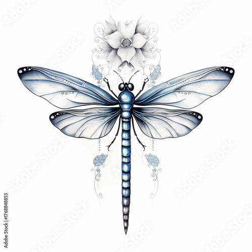 Delicate Dragonfly illustration tattoo design white back