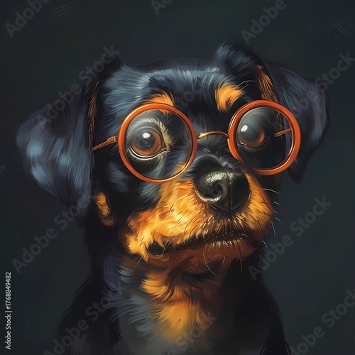Dog with glasses wearing glasses
