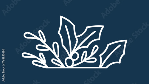 Christmas holly berry, line art illustration vector