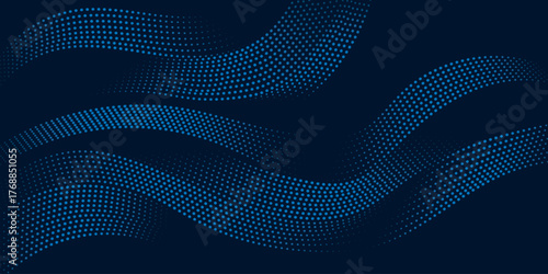 Dark blue abstract background with vibrant red dotted wavy lines. Modern and trendy sporty curved line background concept for covers, advertisements, brochures, presentations, and websites.