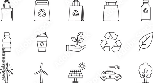 Minimalist Outline Icons of Ecology and Sustainability Elements