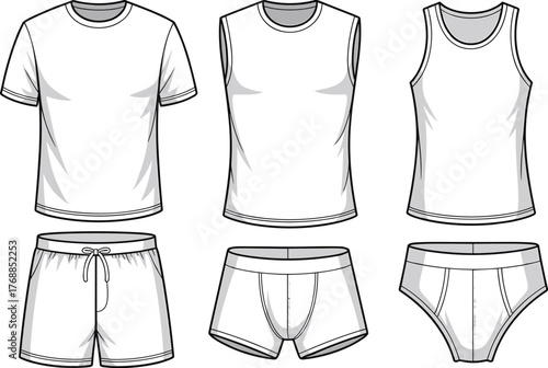 Men’s clothing fashion template, t shirt, tank top, muscle shirt, boxer briefs, briefs, drawstring short