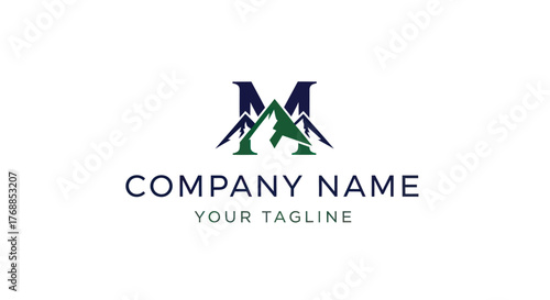 Mountain Peak Letter M Logo Design with Nature and Adventure Theme.