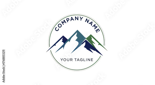Mountain range logo design in a circular emblem for a company.
