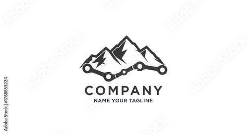 Mountain Range Logo Design with Bicycle Chain Element.