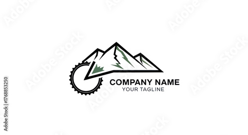 Mountain Bike Adventure Logo - Peaks and Gears for Outdoor Enthusiasts.