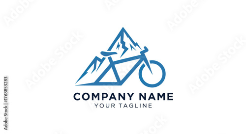 Mountain bike logo design with company name and tagline for outdoor adventures.