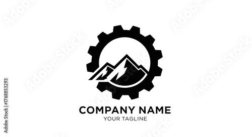 Gear and Mountain Logo Design for Engineering and Outdoor Adventure.