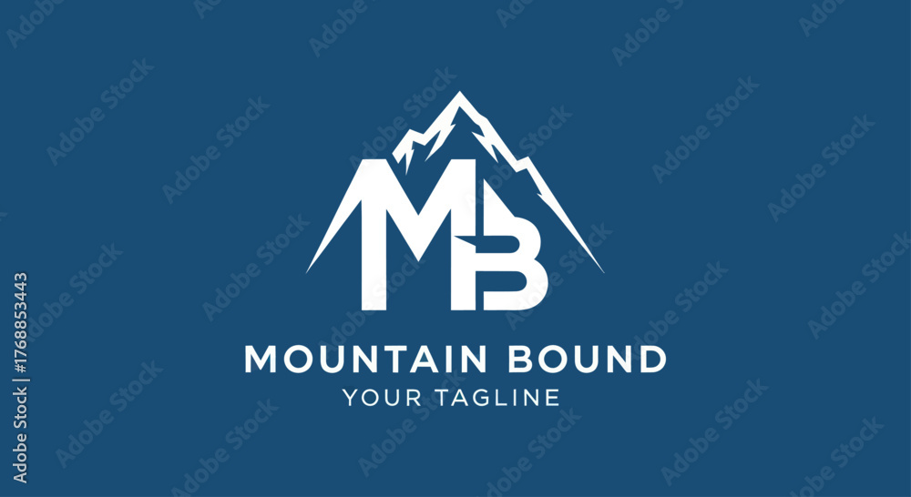 Fototapeta premium Mountain Bound Logo Design with MB Initials and Mountain Peak.
