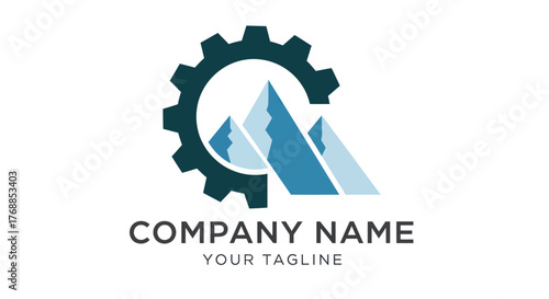 Gear and Mountain Logo Representing Engineering and Nature Combined.