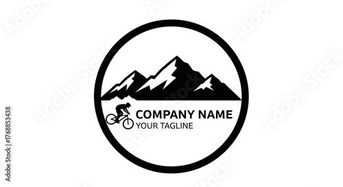 Mountain biking logo featuring cyclist and company name for outdoor adventures.