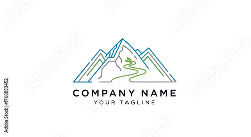 Modern geometric mountain and tree logo for company branding.