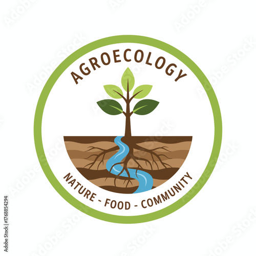 A green symbol representing harmony between trees, crops, and sustainable farming systems.