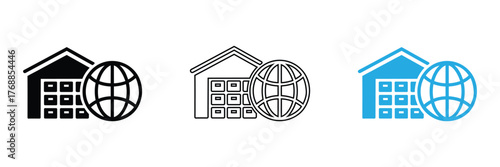 Global warehouse delivery and distribution network icon set,editable stroke,Logistic icon.Market supply icon. Warehouse stock sign. Icon symbol suitable for store,stockpile,shop,goods, market supply.