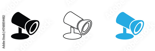 Three dimensional spotlight design in black, white outline, and blue for creative projects and modern presentations, offering versatility and sleek visual appeal