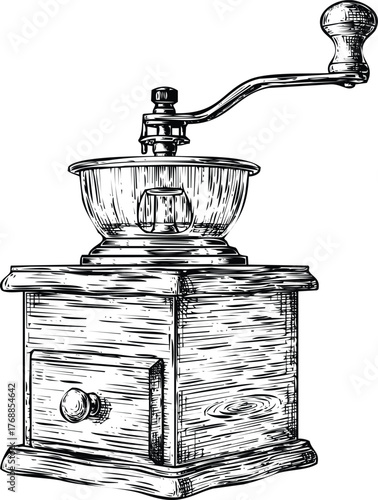 Vintage coffee grinder engraving art design