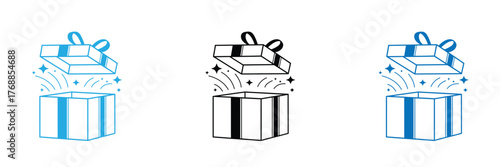 Gift box icons in Trendy Flat style. Gift boxes with ribbon icons Set. Gift box flat line silhouette set.Unwrap the excitement with this surprising gift box icon,editable stroke,