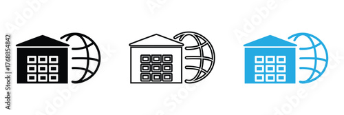 Global warehouse delivery and distribution network icon set,editable stroke,Logistic icon.Market supply icon. Warehouse stock sign. Icon symbol suitable for store,stockpile,shop,goods, market supply.