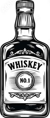 Bottle of whiskey, engraving art design