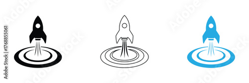 Rocket icon sheet multiple style collection isolated vector,Rocket ship launching boldly, ready for success and innovation.editable stroke