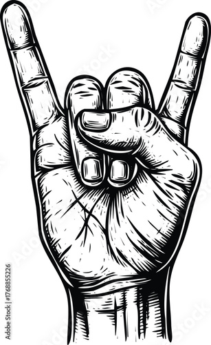 Hand making rock on gesture engraving art design