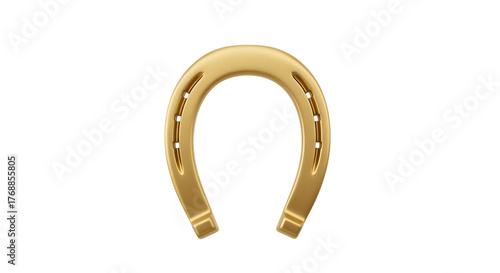 Shiny Golden Horseshoe with Nail Holes isolated on a transparent background metal luck