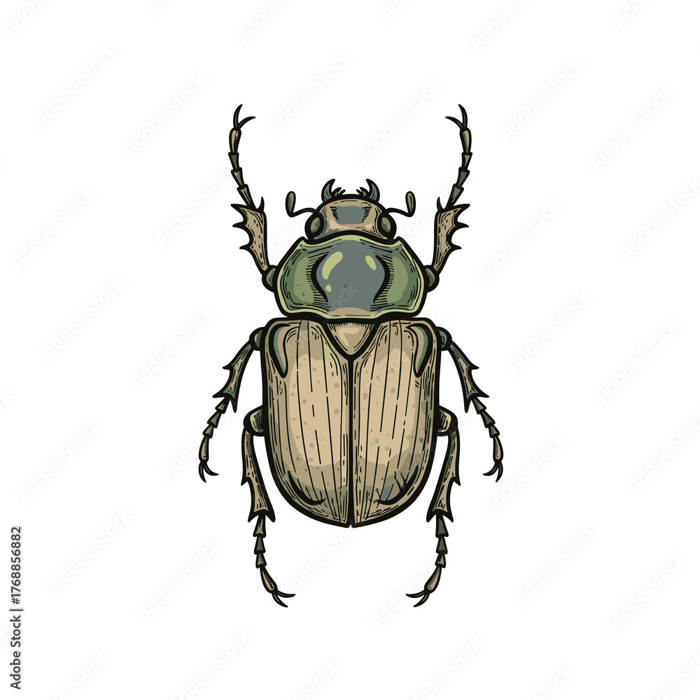 Fototapeta premium Illustrated beetle with detailed features on white background 