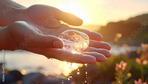 Photorealistic Close-Up of Hands Using Sanitizer
