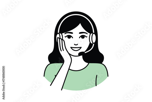Friendly customer service representative with headset smiling cheerfully assistance concept