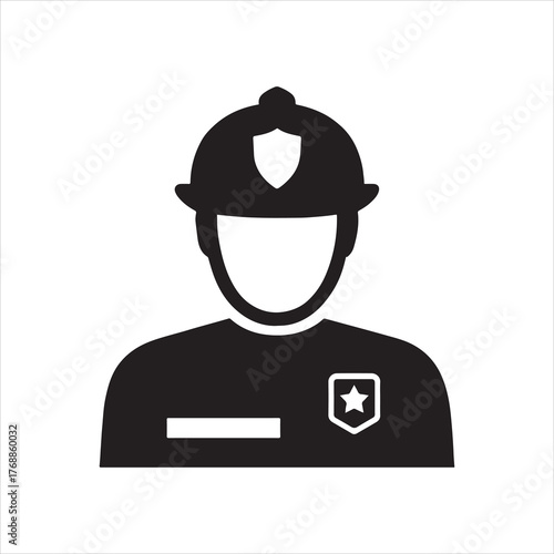 Police officer icon symbol of law enforcement official wearing traditional helmet and badge representing safety security and public service