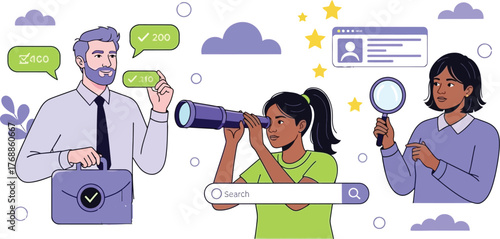 Dynamic team strategically searching for growth opportunities, envisioning future success with data-driven insights and modern business intelligence tools