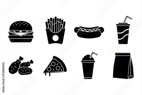Fast Food and Drink Vector Icons Set