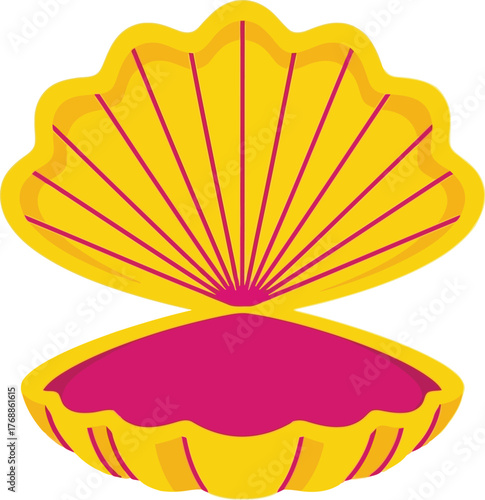 Vibrant yellow open seashell with fuchsia pink interior vibrant ocean treasure graphic design element vector