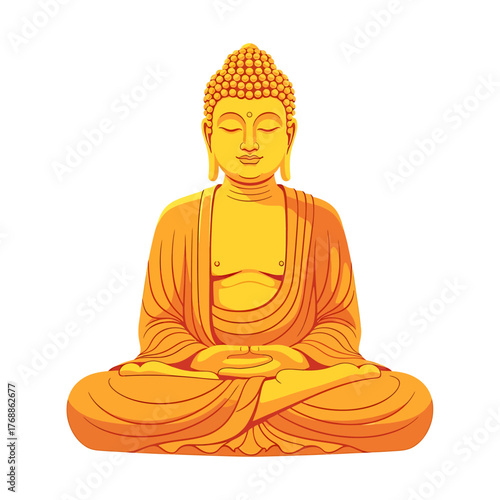 A golden Buddha statue sits peacefully in a meditative pose, embodying spiritual enlightenment and serenity.