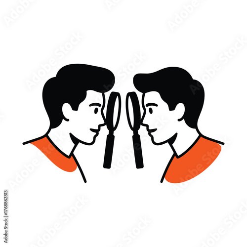 Two men looking through magnifying glasses illustration concept of searching