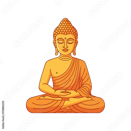 A serene illustration of a seated Buddha figure in a meditative pose with closed eyes.