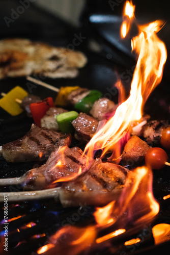 Grilling Kebabs with a Flame