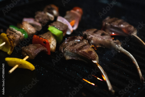 Grilling Kebabs with Vegetables